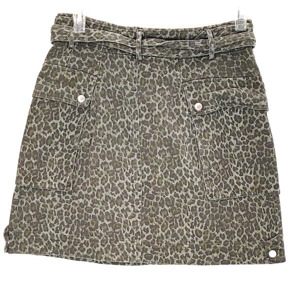 Marissa Webb Collective Leopard Tie Waist Belted Mini Skirt Green Womens Size 10 - Picture 4 of 10